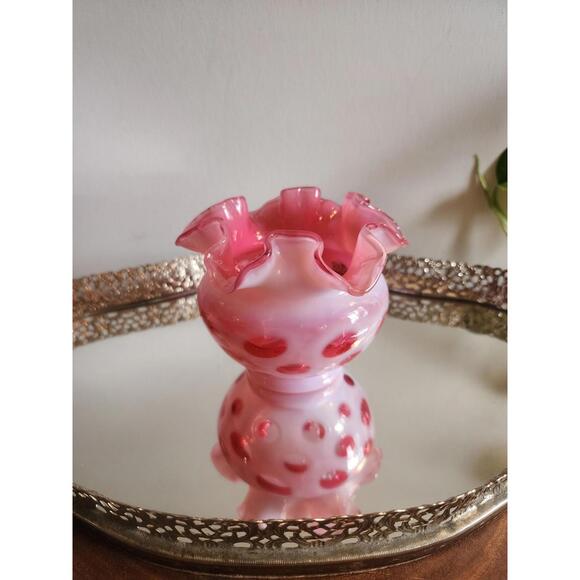 Vintage Fenton Glass Company Coindot Cranberry Rose Bowl, piece #1436